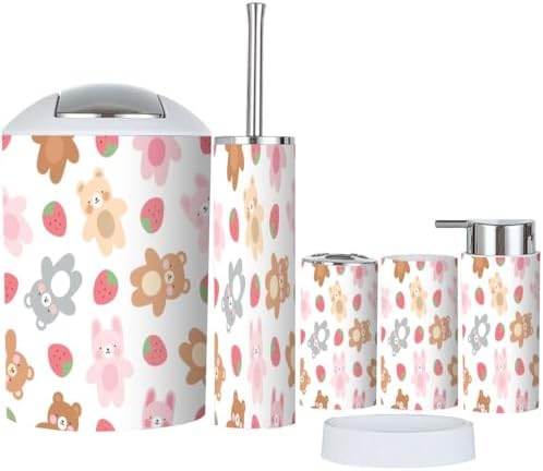 6-Piece Kawaii Teddy Bear Themes Bathroom Accessory Set