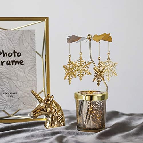 2pcs Rotating Christmas Candlestick Gold Snowflake and Fawn Holder