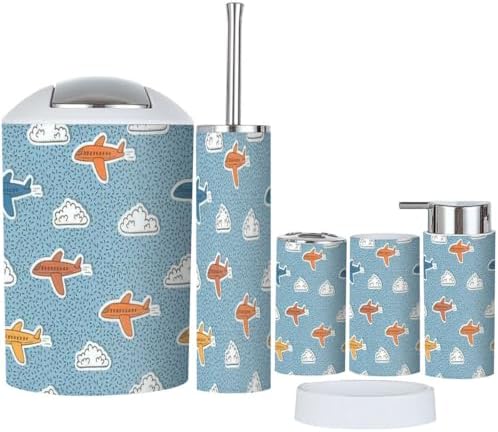 6-Piece Retro Airplane Clouds Bathroom Accessory Set for Kids
