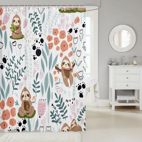 Erosebird Kawaii Sloth Shower Curtain Set for Children
