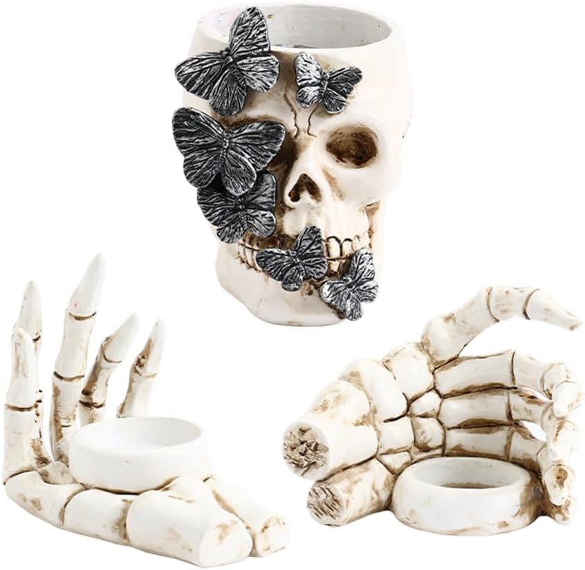 Festive Halloween Skeleton Tea Skull Pen Holders Katutude