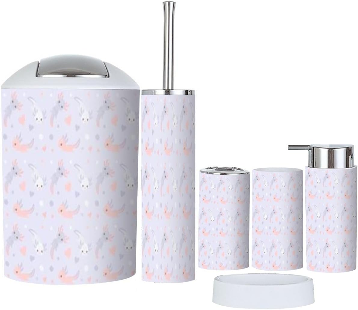 6-Piece Kids Bath Organizer Set with Cute Axolotl Design