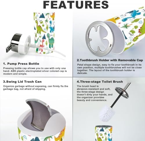 Cute Dinosaur Bathroom Accessory Set 6 Piece