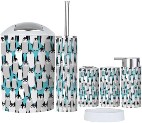 6-Piece Funny Penguins Pattern Toothbrush Soap Organizer Set