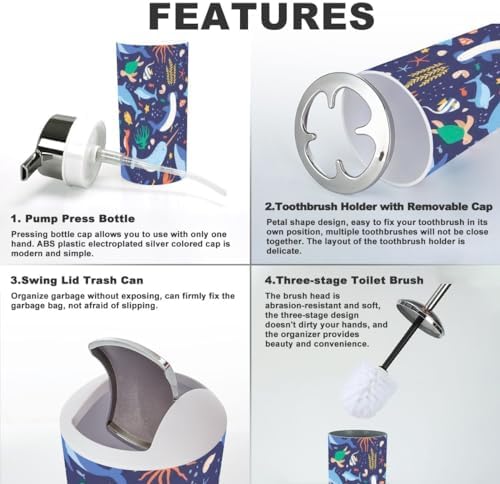 Ocean Animals Blue Bathroom Accessory Set 6 Piece