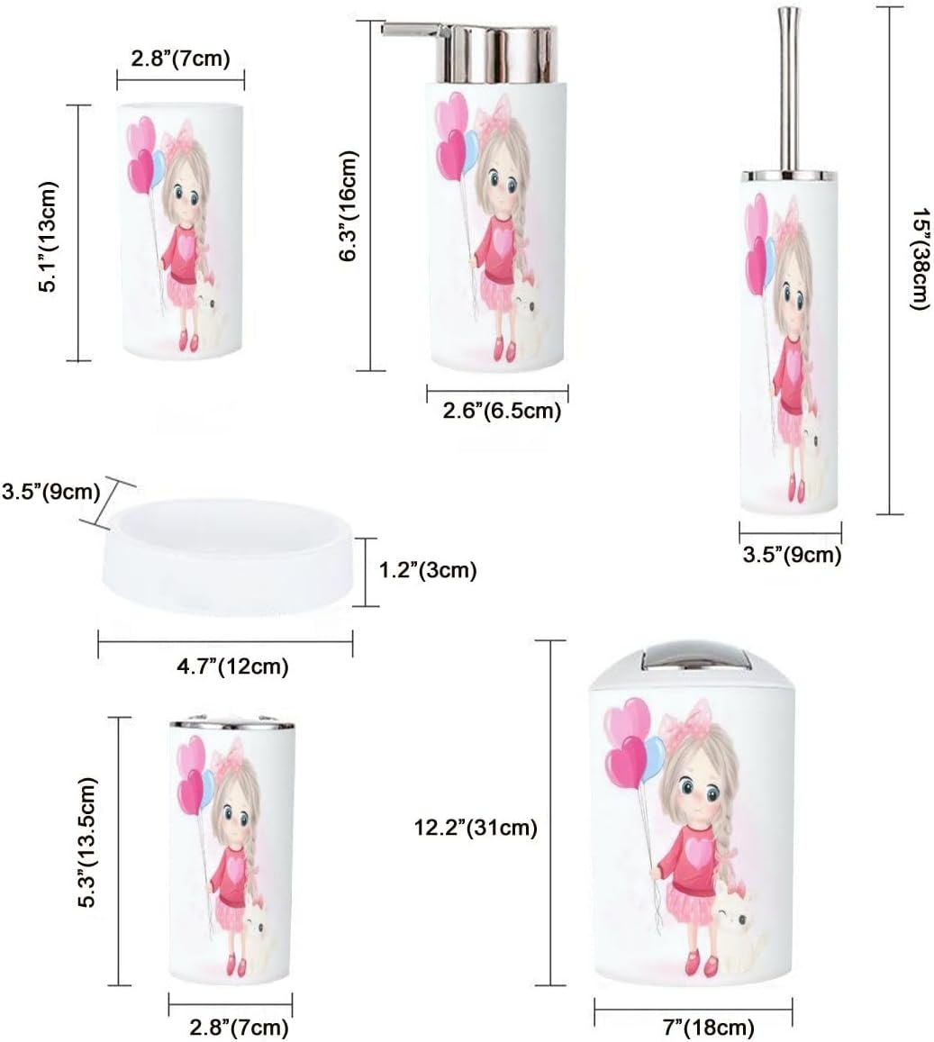 Cute Little Girl Holding Balloon Bathroom Set 6 Piece