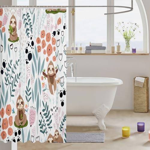 Erosebird Kawaii Sloth Shower Curtain Set for Children