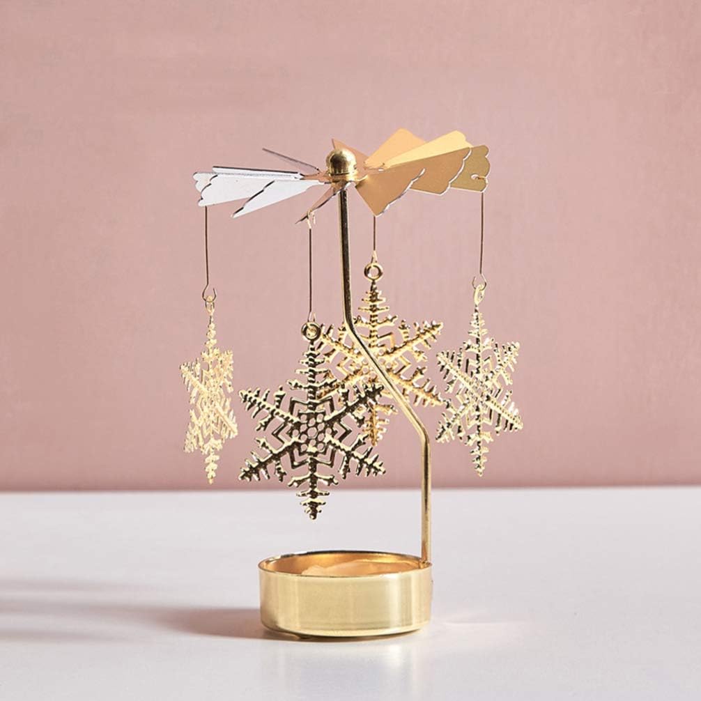 2pcs Rotating Christmas Candlestick Gold Snowflake and Fawn Holder