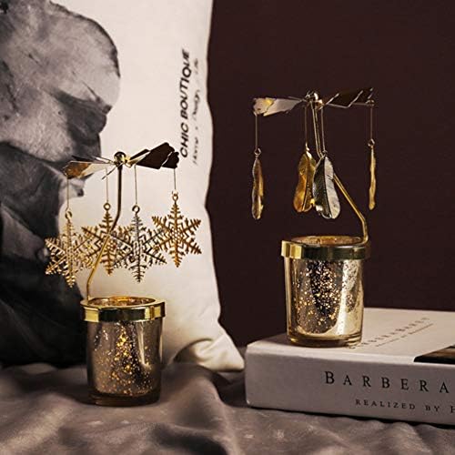 2pcs Rotating Christmas Candlestick Gold Snowflake and Fawn Holder