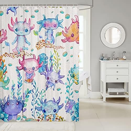 Fun Cartoon Axolotl Shower Curtain for Kids waterproof super soft