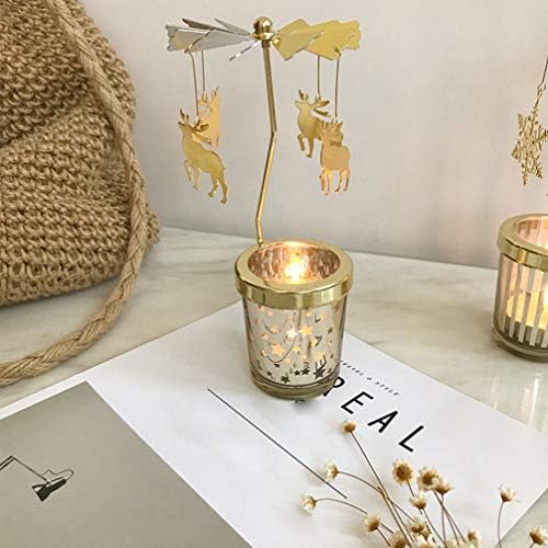 2pcs Rotating Christmas Candlestick Gold Snowflake and Fawn Holder