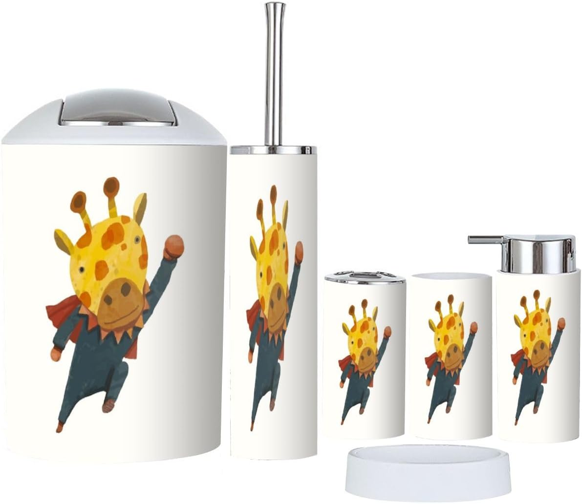 6-Piece Bathroom Accessory Set with Giraffe Design