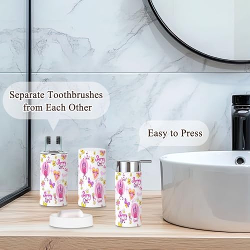 Bathroom Accessories 6 Pcs Set Childish Cartoon Repeated Design