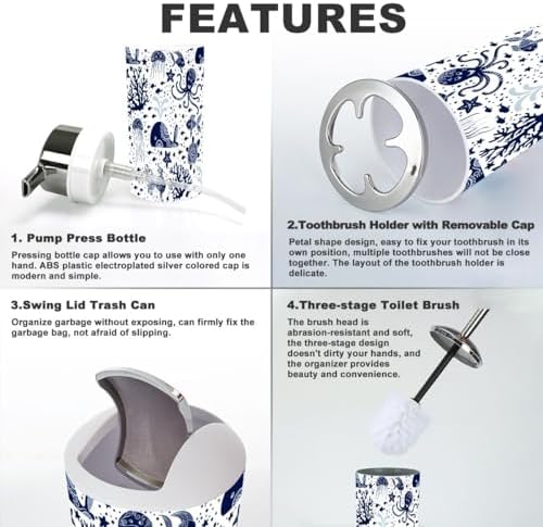 6-Piece bathroom Accessories Set Underwater Animals SeamoSEQ Durable and Functional