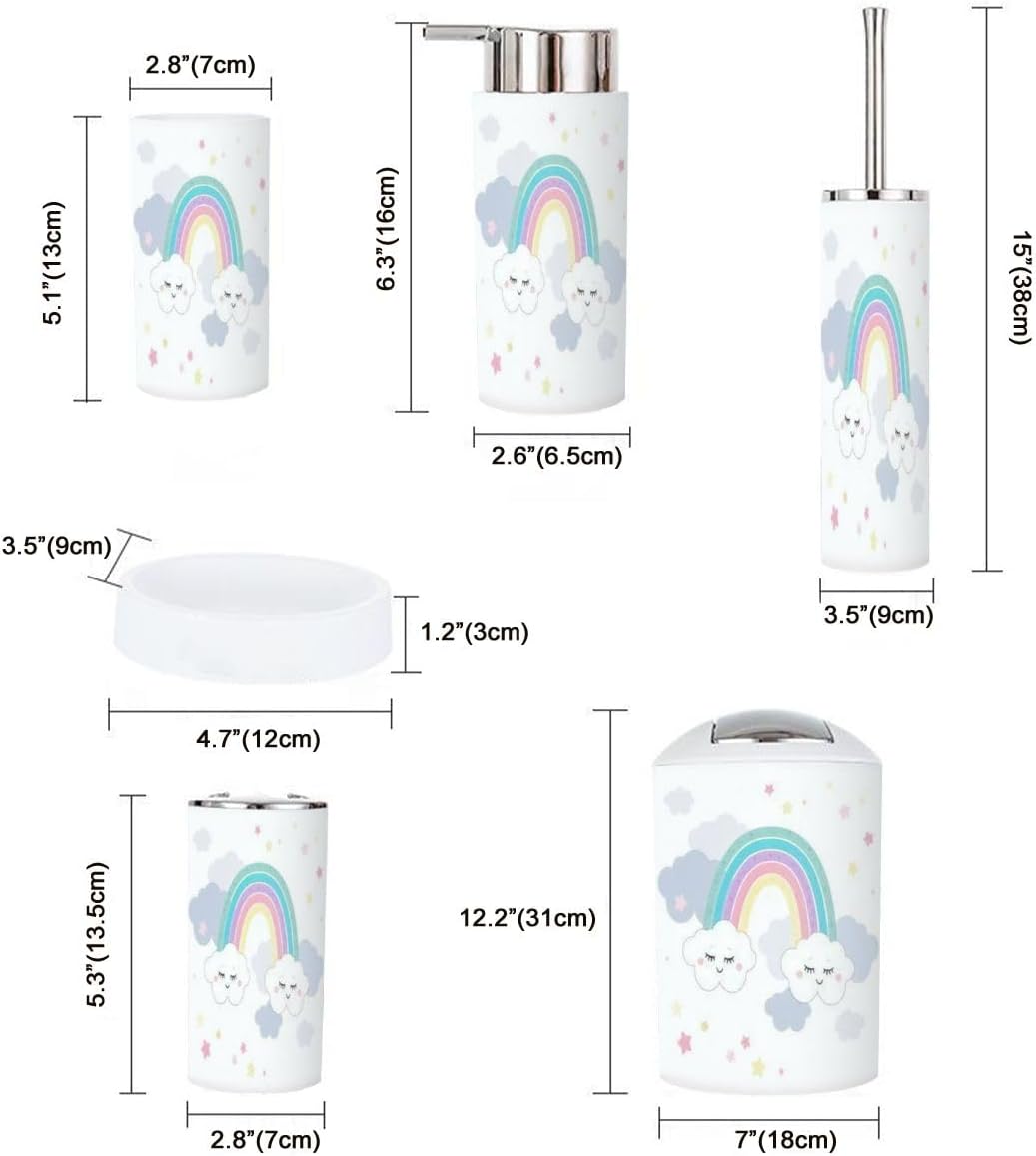 Cutesy Magical Rainbow Clouds Bathroom Set 6 Piece for Kids
