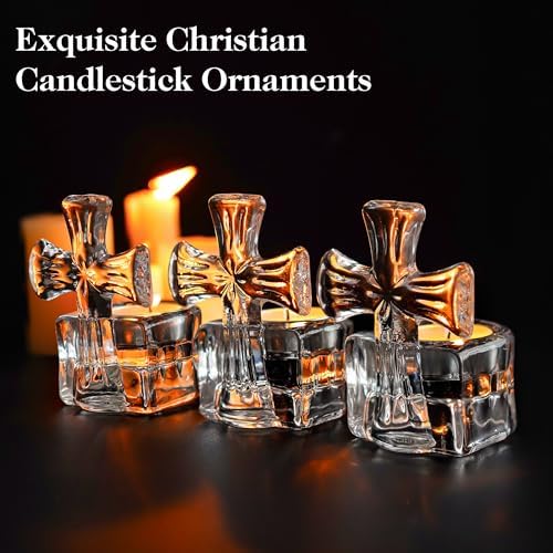 HD HYALINE DORA Set of 3 Clear Glass Cross Candle Holder 4 High