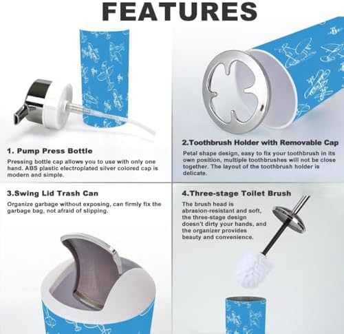 Stylish Airplane-Themed 6-Piece Bathroom Accessory Set with Durable Pvc Material