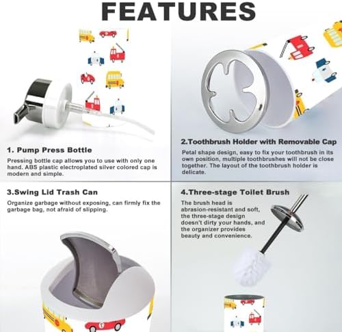6 Piece Bathroom Accessory Set with Cartoon Cars Design