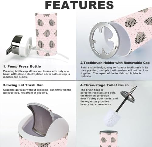 6-Piece Bathroom Accessories Set Hedgehog Design Pinkessential