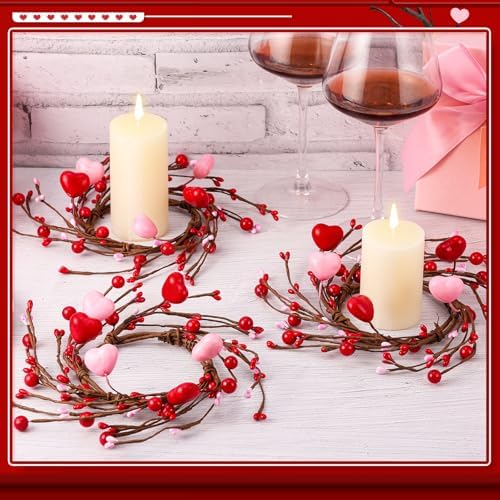 Stunnin Red Heart Candle Rings Set for Valentines Day Weddings