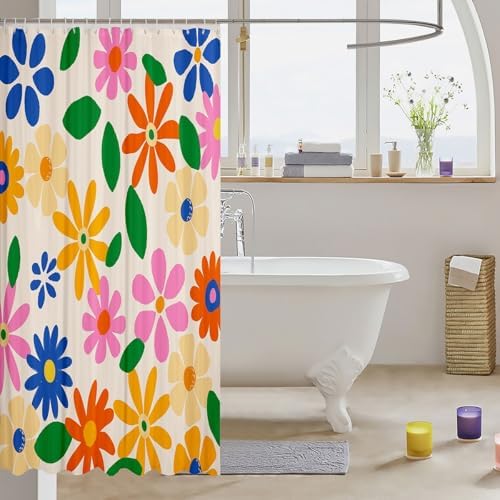 Retro 60s 70s Floral Shower curtain