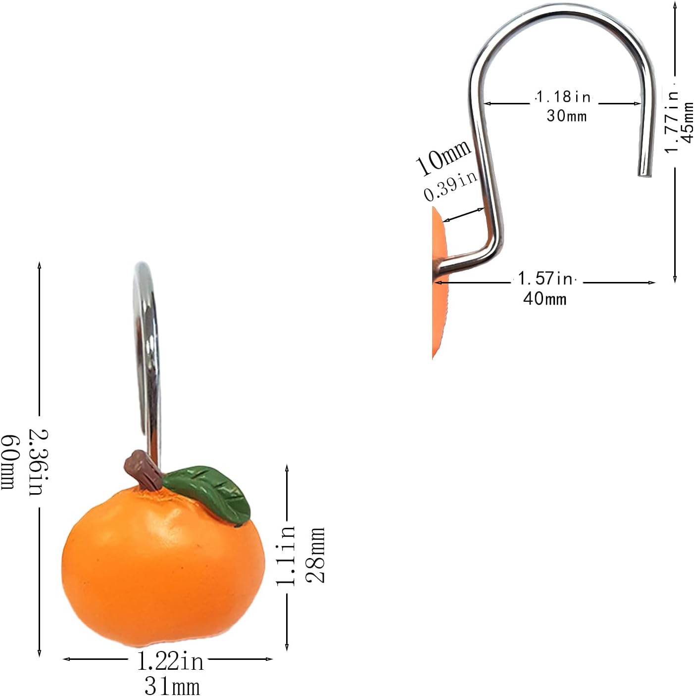 Fruity Flush - Set of 12 Apricot Shower Curtain Hooks Rust-Resistant Kid-Friendly