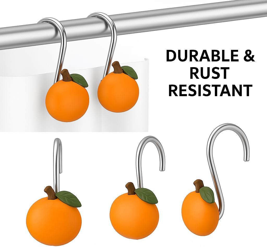 Fruity Flush - Set of 12 Apricot Shower Curtain Hooks Rust-Resistant Kid-Friendly