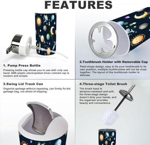 Stylish 6-Piece Bathroom Set for Space Explorers Durable Functional