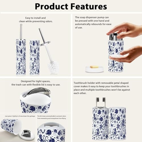Bathroom Accessories 6-Piece Boho Underwater Animals Set