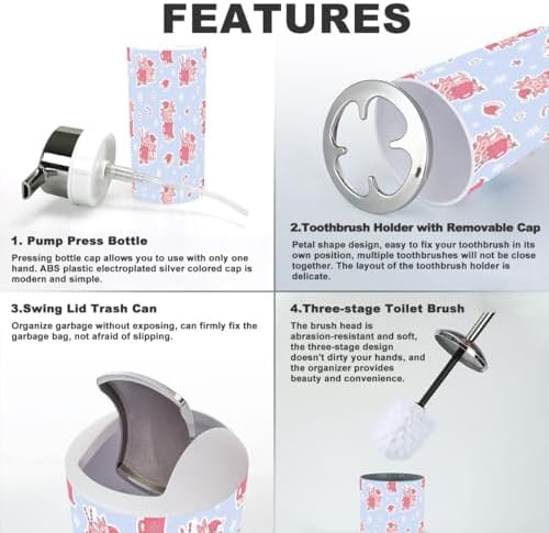Bathroom Accessory Set - Festive 6-Piece Christmas Design Pvc Durable and Stylish