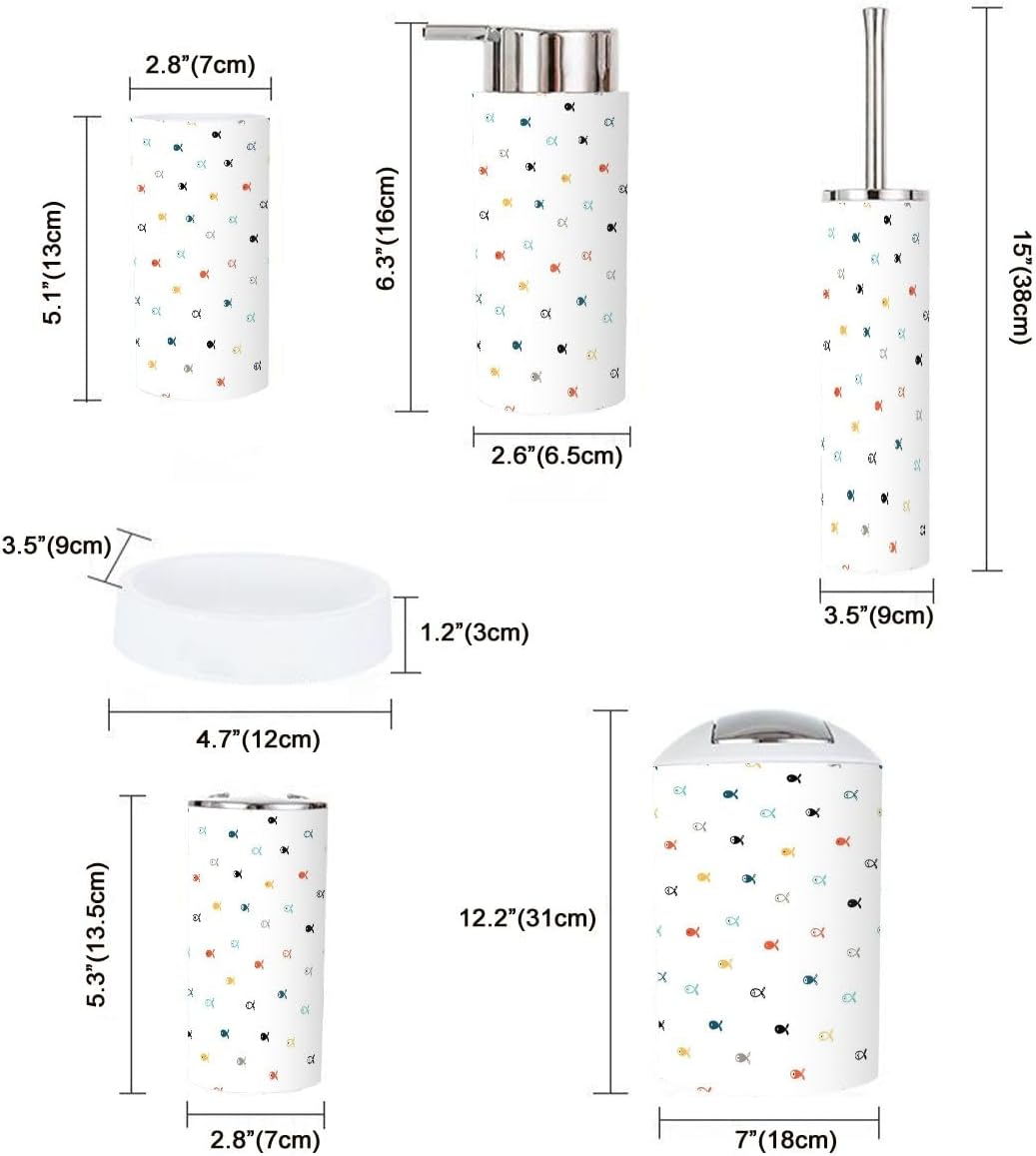 6-Piece Fish-Themed Bathroom Accessory Set for Kids and Adults