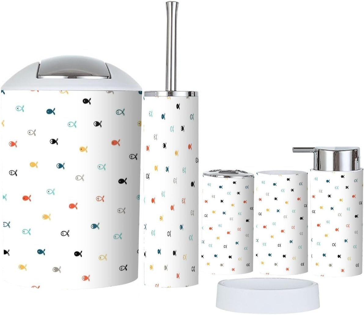 6-Piece Fish-Themed Bathroom Accessory Set for Kids and Adults
