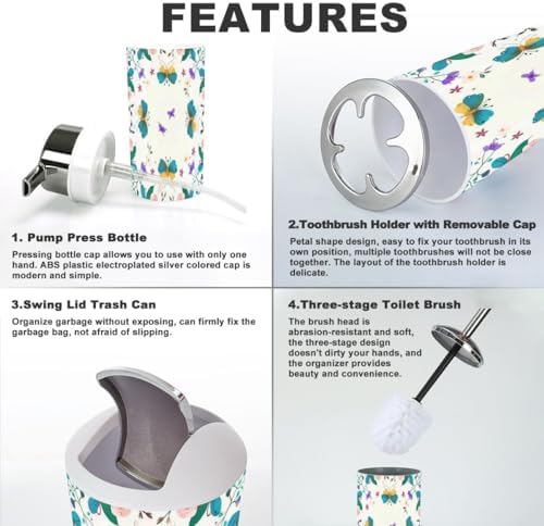XNGJEMVWXOBathroom Accessory Set 6 Piece Purple Butterflies Brown Beetles Bath Set