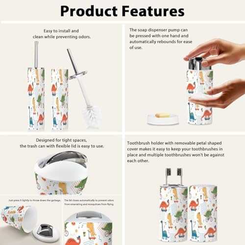 6-Piece Boho Dinosaur Bathroom Accessories Set for Kids
