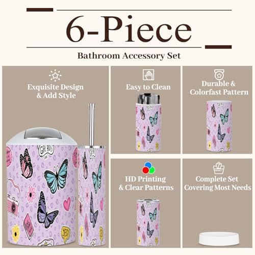 6 Piece Cute Butterfly Bathroom Accessories Set