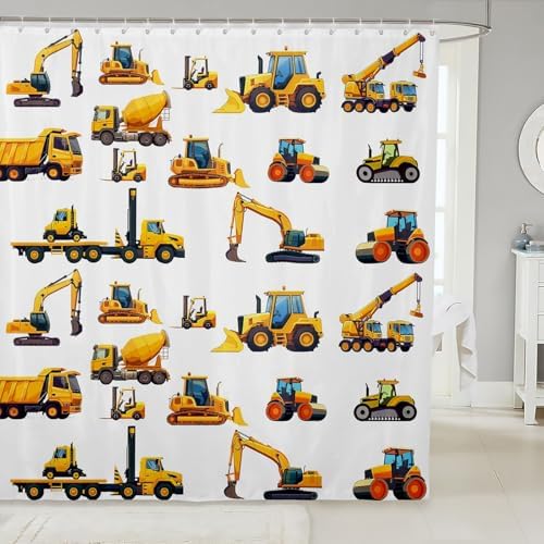 Construction Waterproof Shower Curtain for Kids 72x72