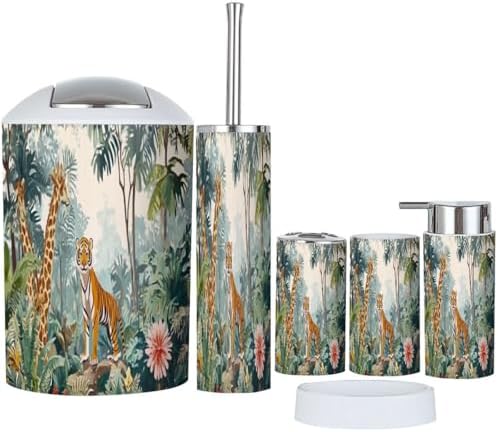6-Piece Bohemian Jungle Bathroom Accessory Set for Kids and Adults