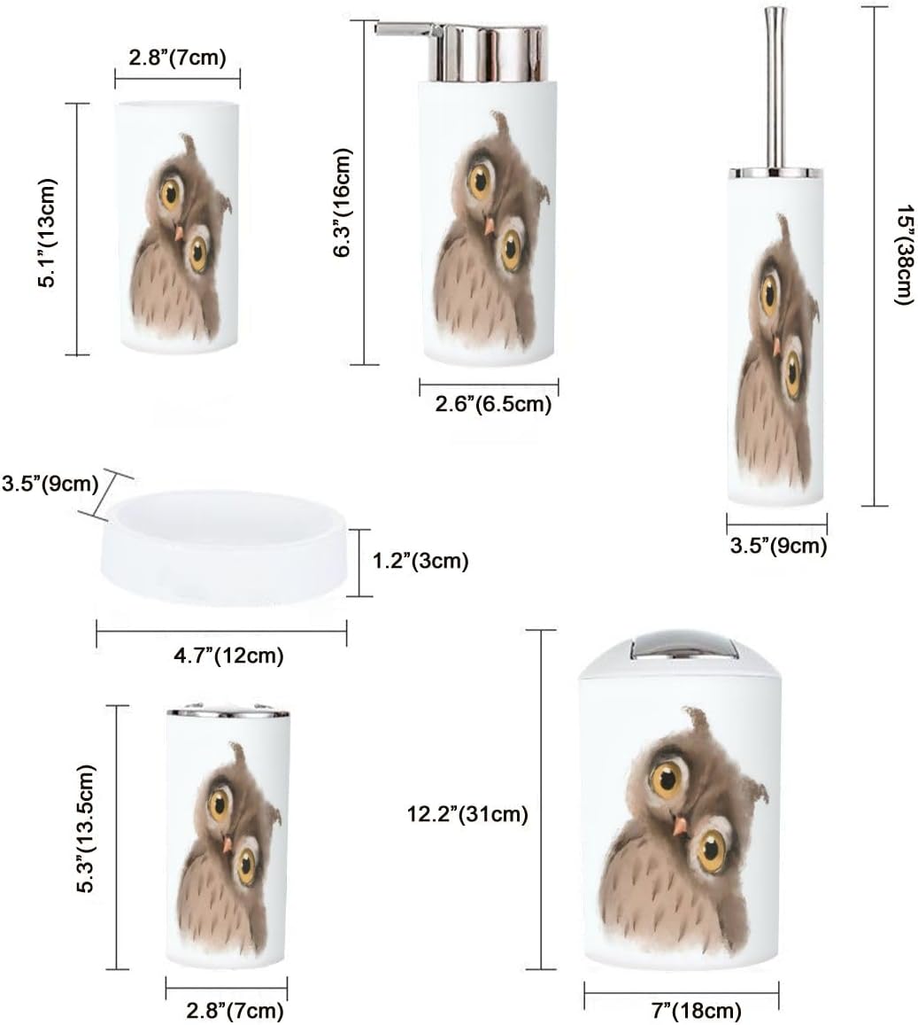 Bathroom Accessor Set CD Owl-Themed 6-Piece Collection