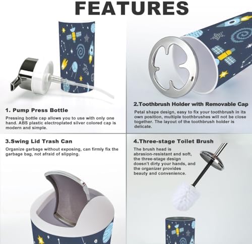 Bathroom Ends Accessory Set - 6-Piece Blue Baby Cosmic Seamless Print