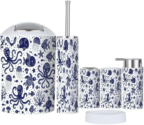 Bathroom Accessories 6-Piece Boho Underwater Animals Set