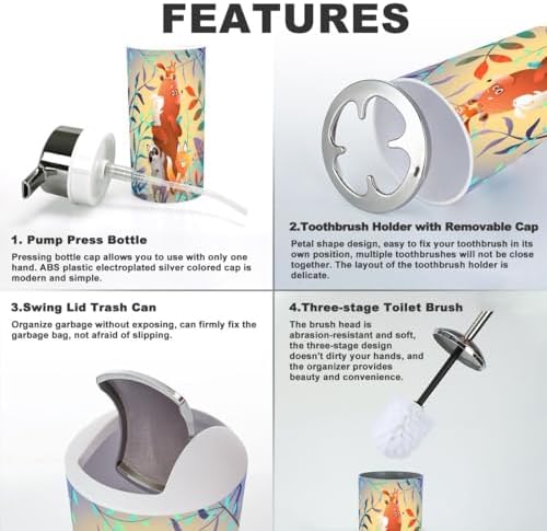 6-Piece bath accessories featuring forest animal characters