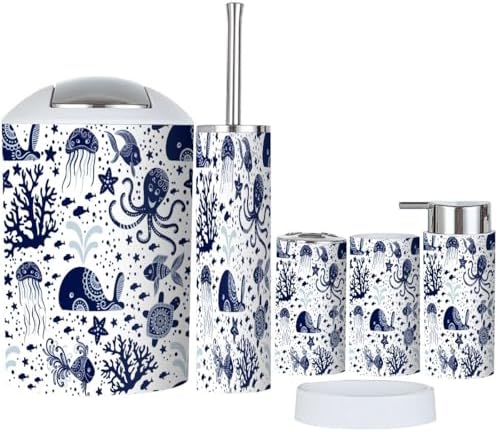 6-Piece bathroom Accessories Set Underwater Animals SeamoSEQ Durable and Functional