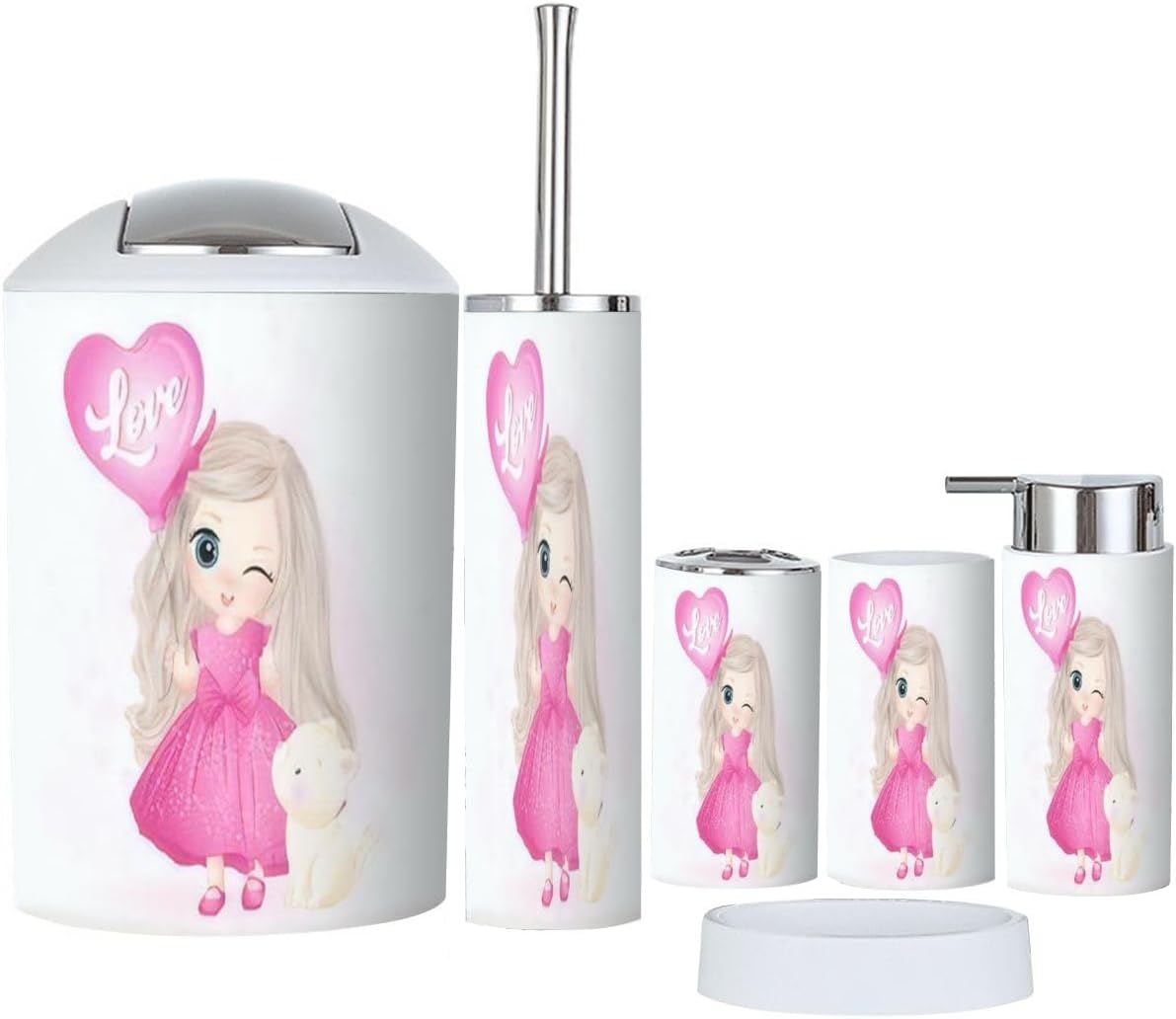Cute Little Girl Balloon Bathroom Accessories Set