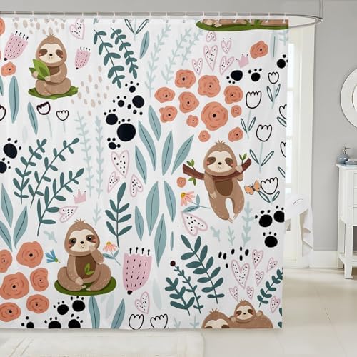 Erosebird Kawaii Sloth Shower Curtain Set for Children