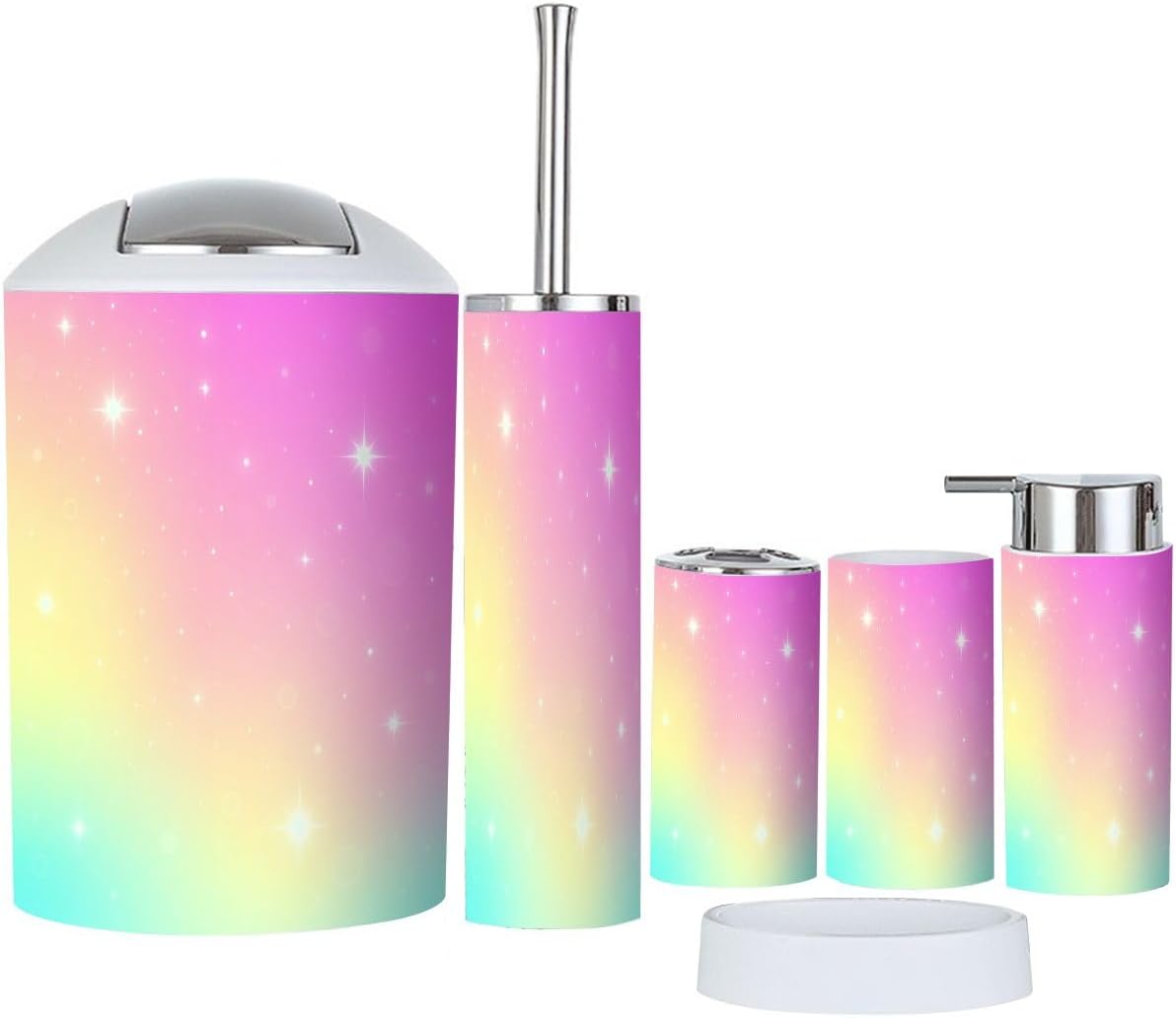 Bathroom Accessory Set Boho Pink Mesh Design