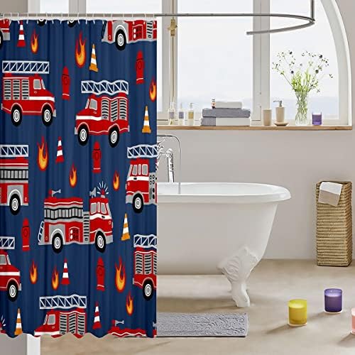 Safe Fun Cartoon Fire Truck Bath Curtain for Kids