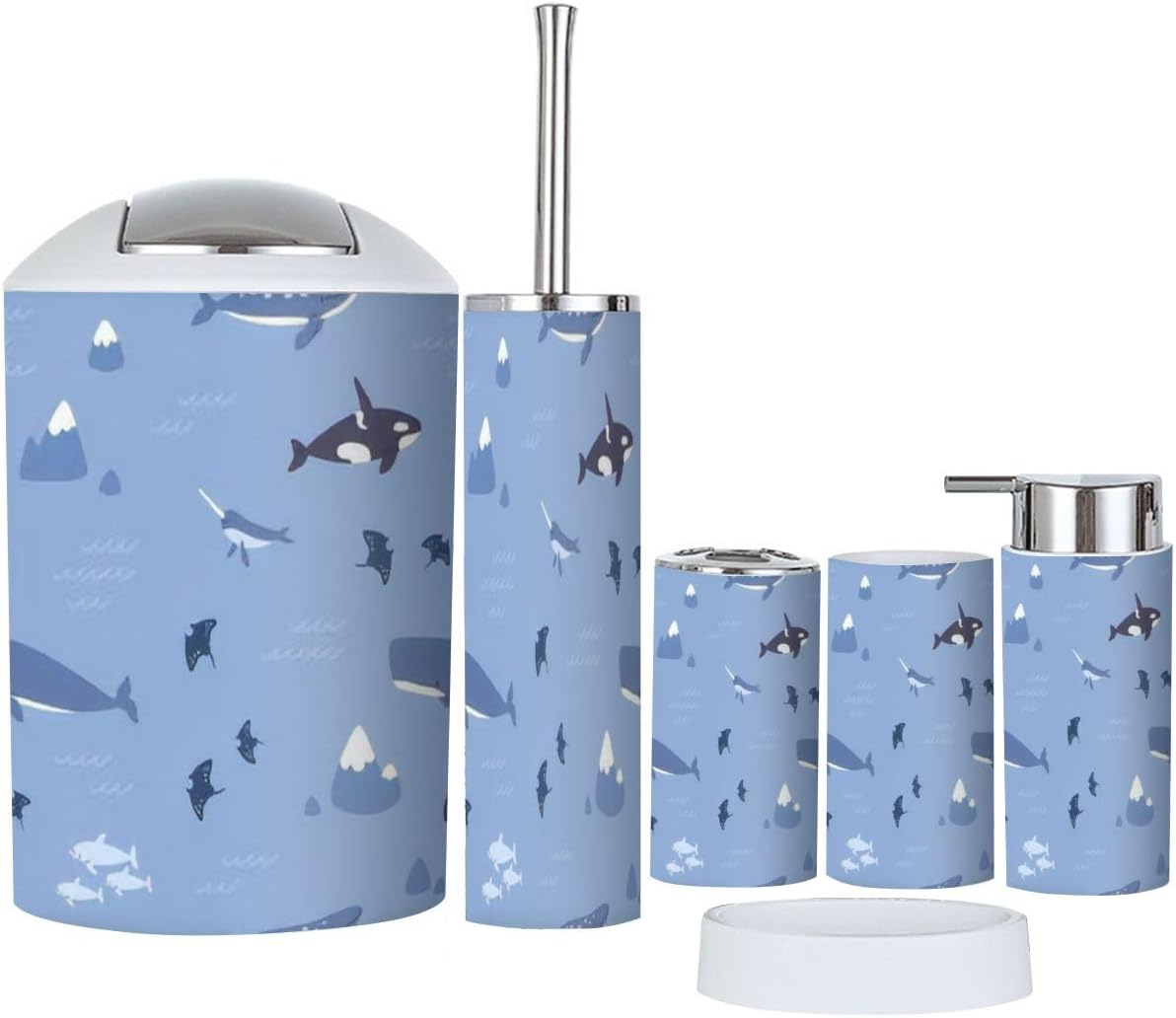 Ocean Fish Pattern 6 Piece Bathroom Accessories Set