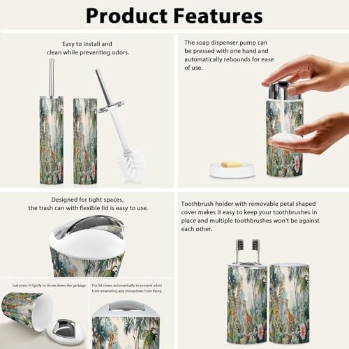 6-Piece Bohemian Jungle Bathroom Accessory Set for Kids and Adults