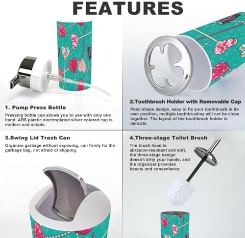 Stylish 6-Piece Organized Bath Accessories with Heart Design