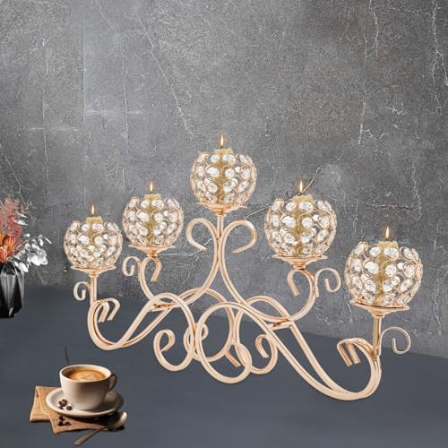 SOKDNHF 5-Arm Crystal Candle Holders - Elegant Candlestick Centerpiece for Weddings Events